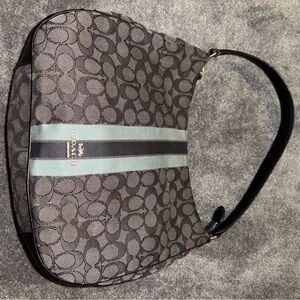 Coach Black and Teal Signature Stripe Shoulder Bag